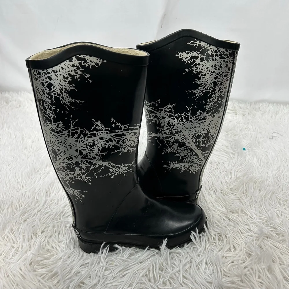 Sporto Rain Boots Womens 6 Black Wendy Mid Calf Tree Rainboot Rubber Waterproof